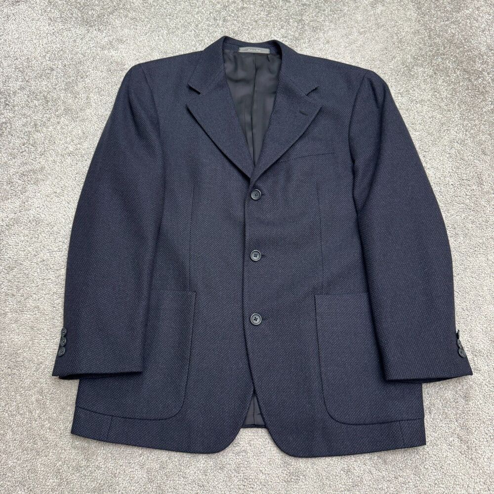 Vintage Talbots Textured Wool Suit Jacket Blazer Mens 38S Blue Single Breasted